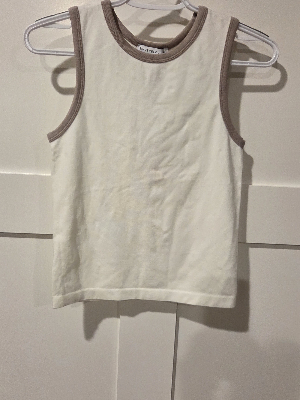 Sincerely Jules Cream Tank with Taupe Trim
